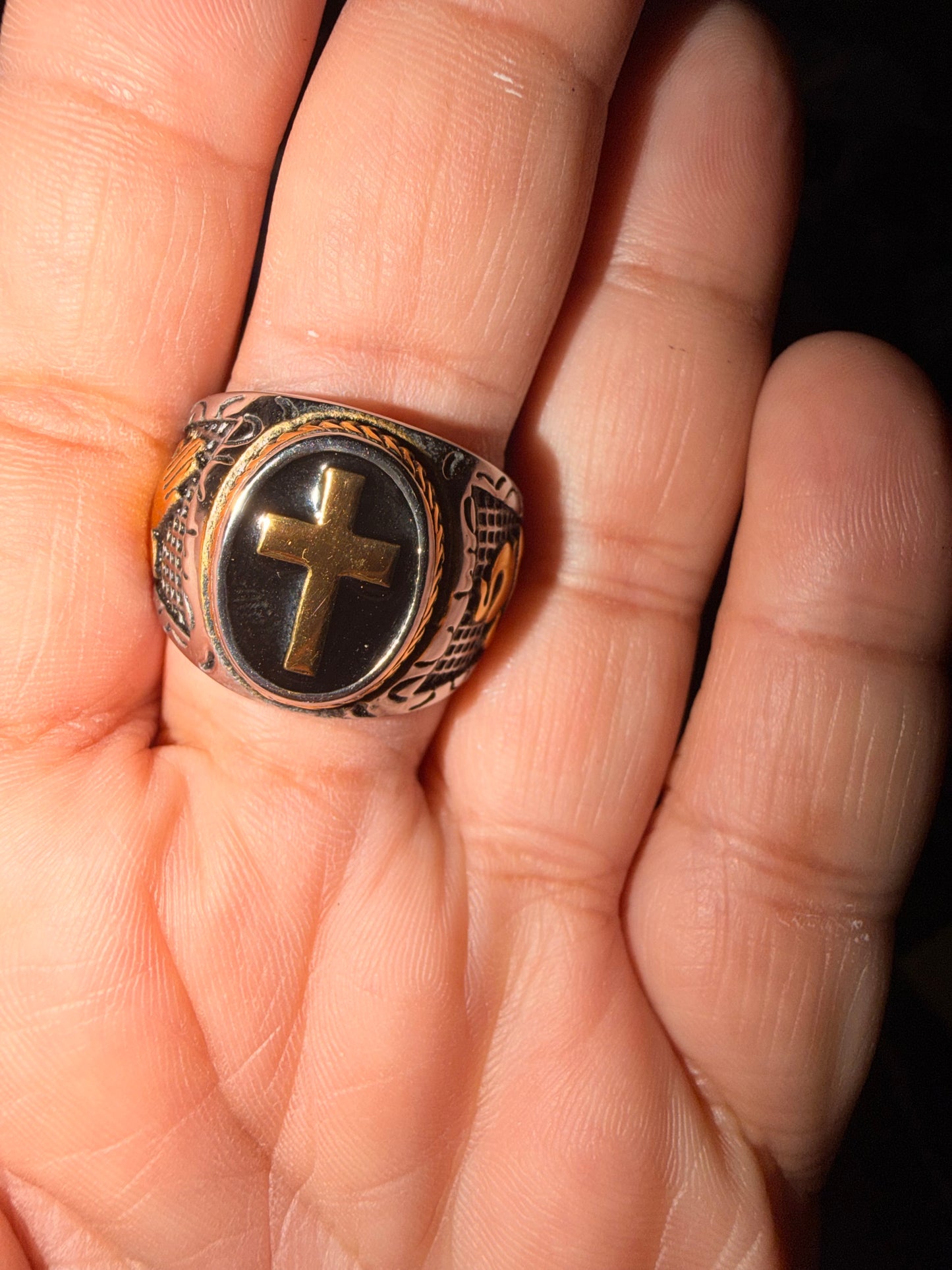 316L Stainless steel Cross Men Unisex  Ring color Gold/Silver/Black