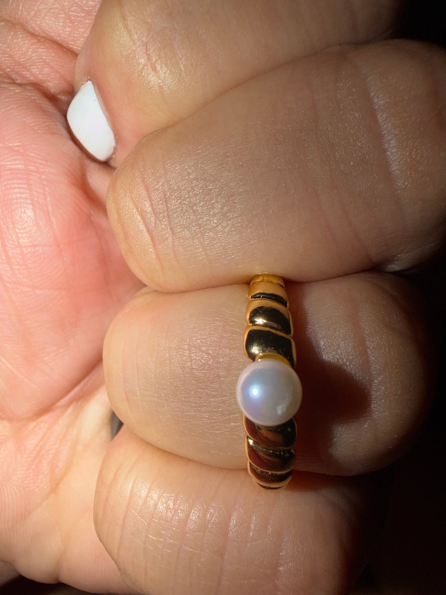 316L Adjustable Stainless steel  Women Ring color Gold/pearl