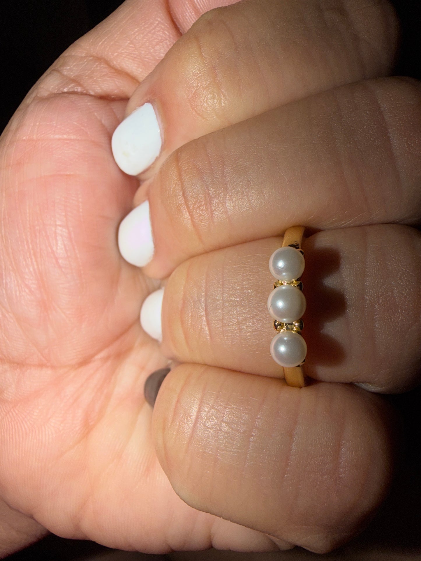 316L Adjustable Stainless steel  Women Ring color Gold/pearl