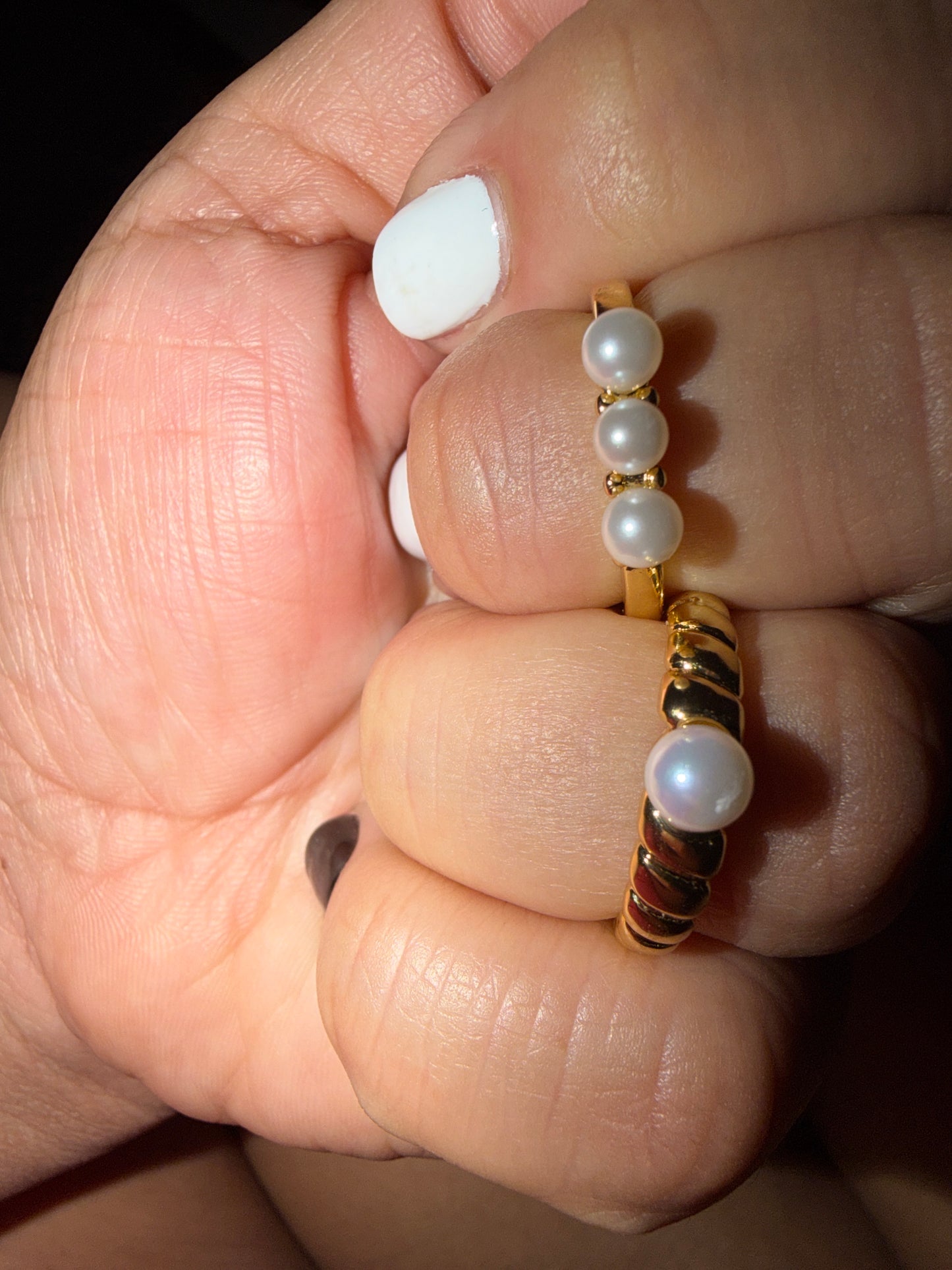 316L Adjustable Stainless steel  Women Ring color Gold/pearl