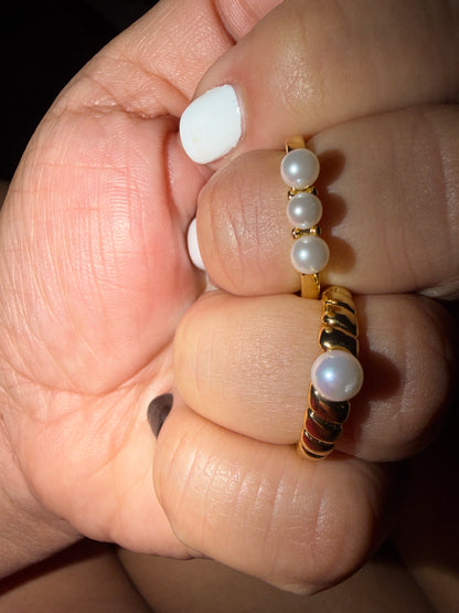 316L Adjustable Stainless steel  Women Ring color Gold/pearl